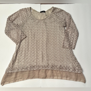 Brittany Black Lace Top  Champagne Beige Fully Lined 3/4 Length Sleeve‎ Small